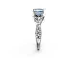 White gold Fancy Blue Princess  Halo Twist Band Solitaire Prong Setting Ring_78