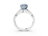 White gold Fancy Blue Princess  Halo Twist Band Solitaire Prong Setting Ring_79