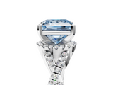 White gold Fancy Blue Princess  Halo Twist Band Solitaire Prong Setting Ring_81