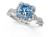 White gold Fancy Blue Princess  Halo Twist Band Solitaire Ring with Six-Prong Setting_33