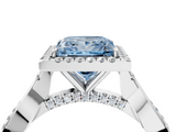 White gold Fancy Blue Princess  Halo Twist Band Solitaire Ring_24