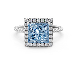 White gold Fancy Blue Princess  Halo Twisted Band Four-Prong Diamond Ring_20