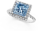 White gold Fancy Blue Princess  Halo Twisted Band Four-Prong Diamond Ring_21