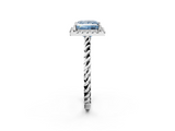 White gold Fancy Blue Princess  Halo Twisted Band Four-Prong Diamond Ring_22