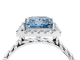 White gold Fancy Blue Princess  Halo Twisted Band Four-Prong Diamond Ring_24