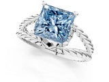 White gold Fancy Blue Princess  Halo Twisted Band Four-Prong Ring_33
