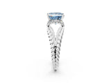 White gold Fancy Blue Princess  Halo Twisted Band Four-Prong Ring_34