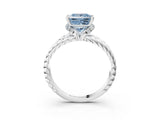 White gold Fancy Blue Princess  Halo Twisted Band Four-Prong Ring_35