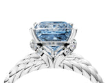 White gold Fancy Blue Princess  Halo Twisted Band Four-Prong Ring_36
