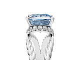 White gold Fancy Blue Princess  Halo Twisted Band Four-Prong Ring_37