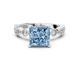 White gold Fancy Blue Princess  Milgrain Bezel Diamond Engagement Ring with Solitaire Prong Setting_160