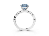 White gold Fancy Blue Princess  Milgrain Bezel Diamond Engagement Ring with Solitaire Prong Setting_163