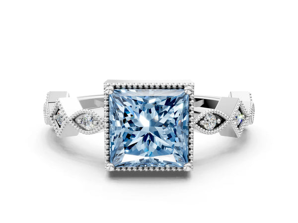Platinum Fancy Blue Princess  Milgrain Marquise Diamond Twist Band Ring