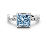 White gold Fancy Blue Princess  Milgrain Marquise Diamond Twist Band Ring_74
