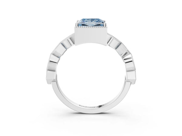 Platinum Fancy Blue Princess  Milgrain Marquise Diamond Twist Band Ring