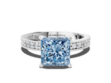 White gold Fancy Blue Princess  Milgrain Pave Diamond Engagement Ring with Four-Prong Setting_140