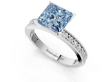 White gold Fancy Blue Princess  Milgrain Pave Diamond Engagement Ring with Four-Prong Setting_153
