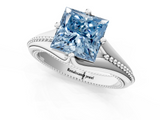 White gold Fancy Blue Princess  Solitaire Beaded Band Six-Prong Setting_1