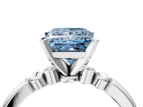 White gold Fancy Blue Princess  Solitaire Beaded Band with Four-Prong Setting_48