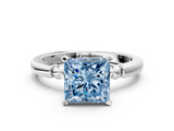 White gold Fancy Blue Princess  Solitaire Beaded Band with Four-Prong Setting_64