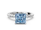 White gold Fancy Blue Princess  Solitaire Bezel Accent Diamond Engagement Ring with Beaded Band and Four-Prong Setting_55