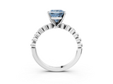 White gold Fancy Blue Princess  Solitaire Bezel Accent Diamond Engagement Ring with Beaded Band and Four-Prong Setting_58