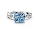 White gold Fancy Blue Princess  Solitaire Bezel-Set Diamond Ring with Beaded Band and Four-Prong Setting_32