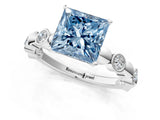 White gold Fancy Blue Princess  Solitaire Bezel-Set Diamond Ring with Beaded Band and Four-Prong Setting_33