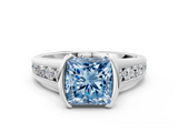 White gold Fancy Blue Princess  Solitaire Bezel-Set Diamond Ring with Channel-Set Band_87