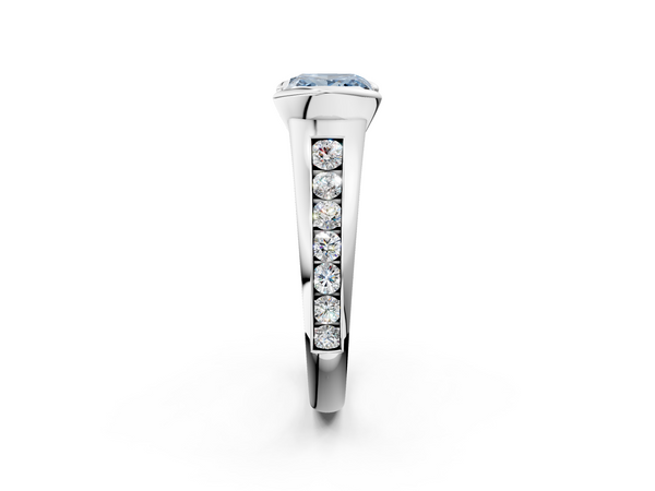 Platinum Fancy Blue Princess  Solitaire Bezel-Set Diamond Ring with Channel-Set Band