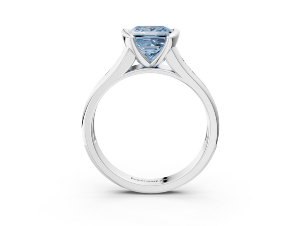 Platinum Fancy Blue Princess  Solitaire Bezel-Set Diamond Ring with Channel-Set Band