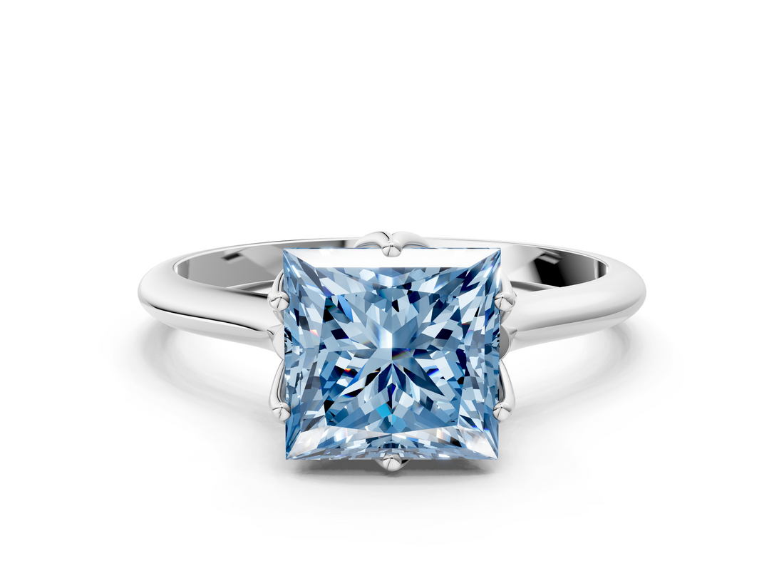 White gold Fancy Blue Princess  Solitaire Cathedral Diamond Ring with Six-Prong Setting_17
