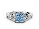 Platinum 4.00 Carat Blue VS2 Princess Diamond Solitaire Engagement Ring with Celtic Knot Band and Four-Prong Setting