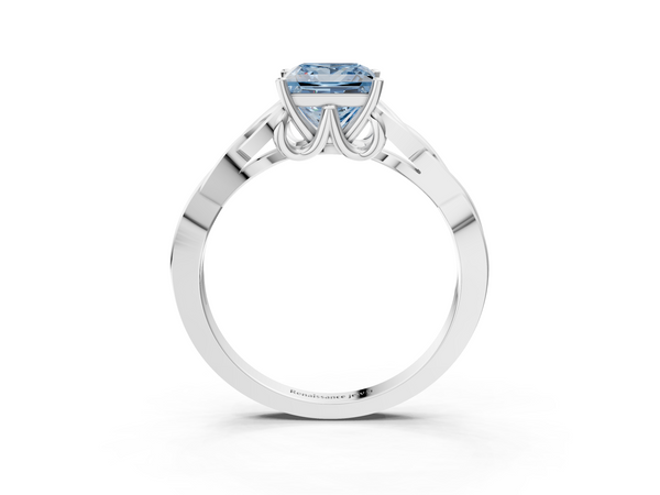 Platinum Fancy Blue Princess Cut Diamond Solitaire Engagement Ring with Celtic Knot Band and Four-Prong Setting