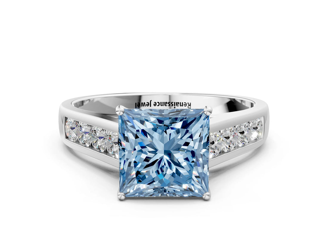 White gold Fancy Blue Princess  Solitaire Channel-Set Diamond Engagement Ring with Four-Prong Setting_32