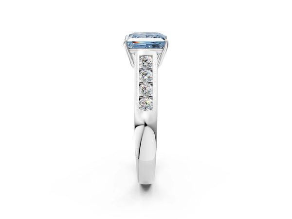 White gold Fancy Blue Princess  Solitaire Channel-Set Diamond Engagement Ring with Four-Prong Setting