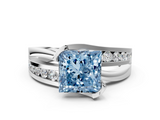 White gold Fancy Blue Princess  Solitaire Channel-Set Split Shank Ring with Tension Prong Setting_3