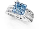 White gold Fancy Blue Princess  Solitaire Channel-Set Split Shank Ring with Tension Prong Setting_4