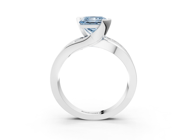 Platinum Fancy Blue Princess  Solitaire Channel-Set Split Shank Ring with Tension Prong Setting