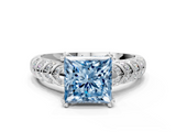 White gold Fancy Blue Princess  Solitaire Chevron Pave Diamond Engagement Ring with Six-Prong Setting_3