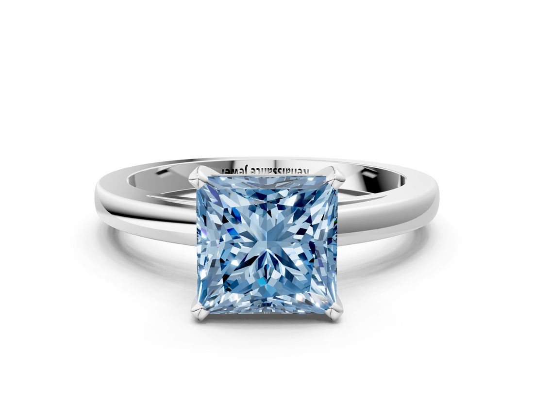 White gold Fancy Blue Princess  Solitaire Diamond Engagement Ring with Four-Prong Setting on a Classic Band_3