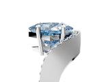 White gold Fancy Blue Princess  Solitaire Diamond Engagement Ring with Pave Band and Four-Prong Setting