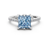 White gold Fancy Blue Princess  Solitaire Diamond Engagement Ring with Pave Band and Six-Prong Setting_20