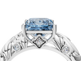 White gold Fancy Blue Princess  Solitaire Diamond Leaf Vine Band with Prong Setting_28