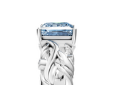White gold Fancy Blue Princess  Solitaire Diamond Leaf Vine Band with Prong Setting_29