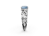 White gold Fancy Blue Princess  Solitaire Diamond Leaf Vine Band with Prong Setting_31