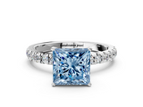 White gold Fancy Blue Princess  Solitaire Diamond Pavé Band with Four-Prong Setting_24