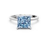 White gold Fancy Blue Princess  Solitaire Diamond Ring with 4-Prong Setting on a Classic Band_3