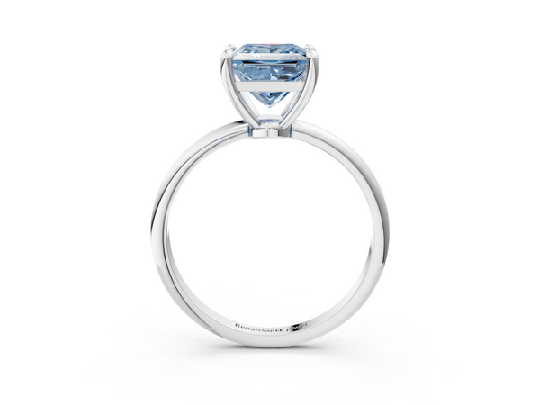 White gold Fancy Blue Princess  Solitaire Diamond Ring with 4-Prong Setting on a Classic Band