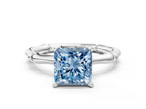 White gold Fancy Blue Princess  Solitaire Diamond Ring with Bamboo Band and Four-Prong Setting_52